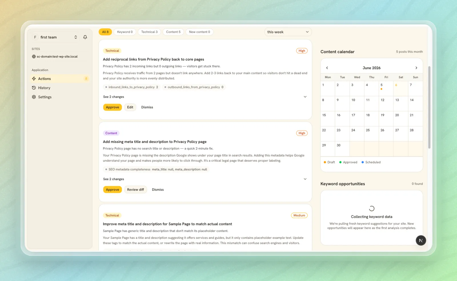 RankHive analytics & approval dashboard